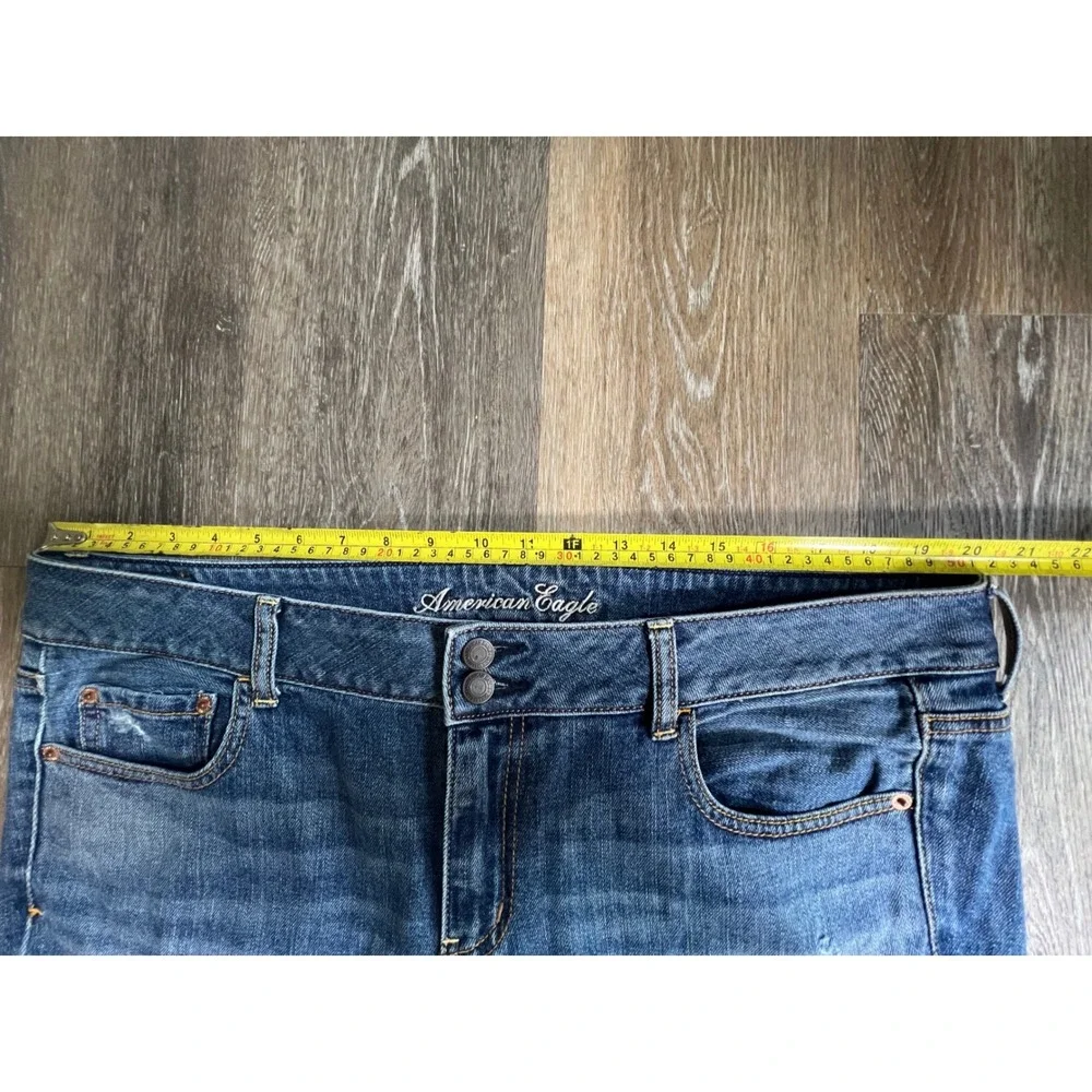 American Eagle Artist Jeans Womens 18 Blue Stretch Flare Leg Mid Rise Distressed